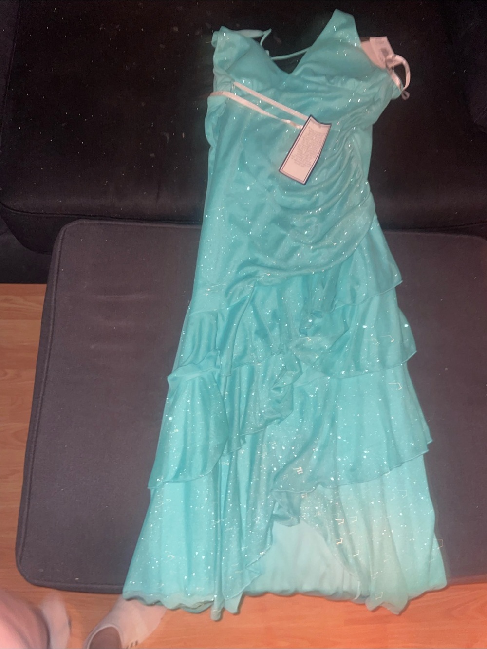 Xhilaration Teal Sparkle Ruffled Prom Dress